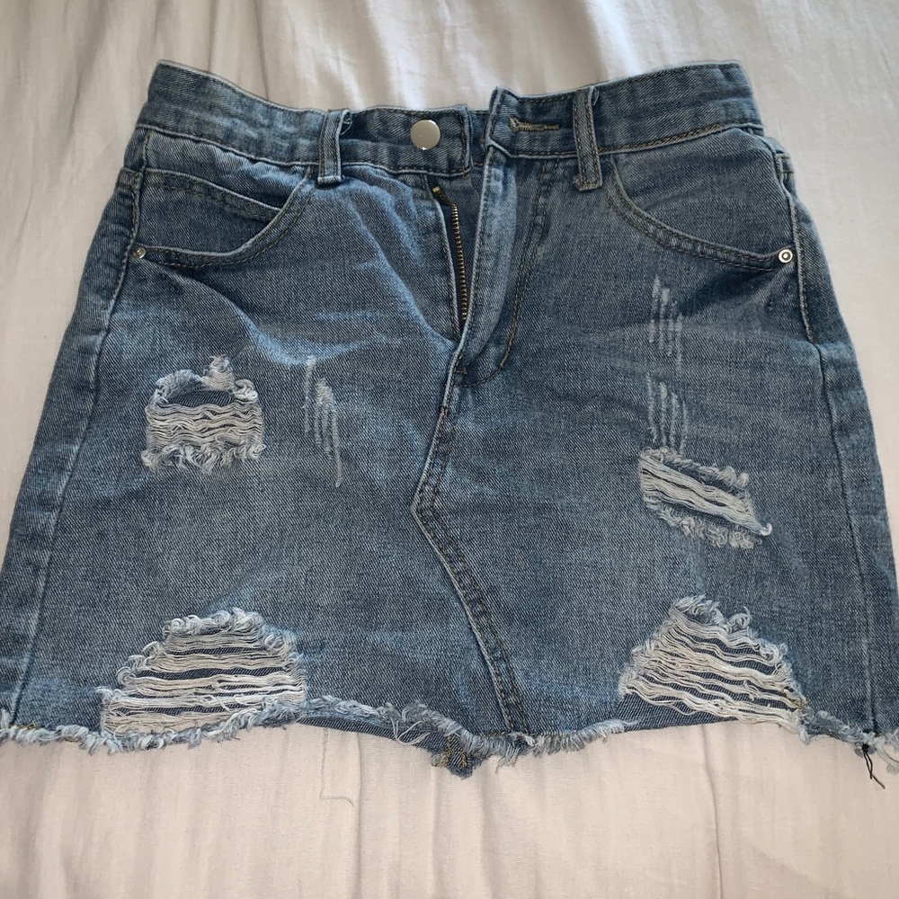Distressed denim skirt